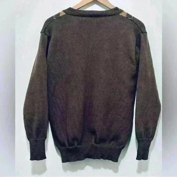 Argyle V-Neck Sweater, Brown, Women’s Size Medium, Baggy Fit, Karwuiio - Picture 4 of 12